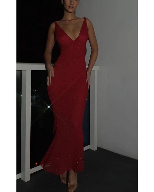 2024ss sexy halter deep V party dress