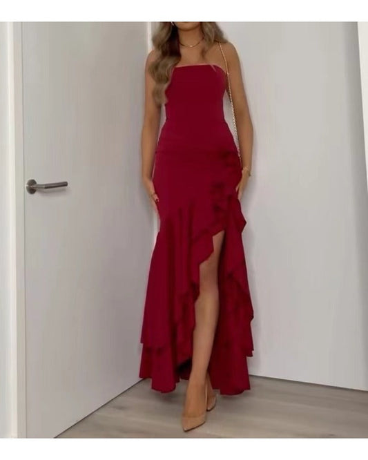 2024ss sexy strapless ruffled dress