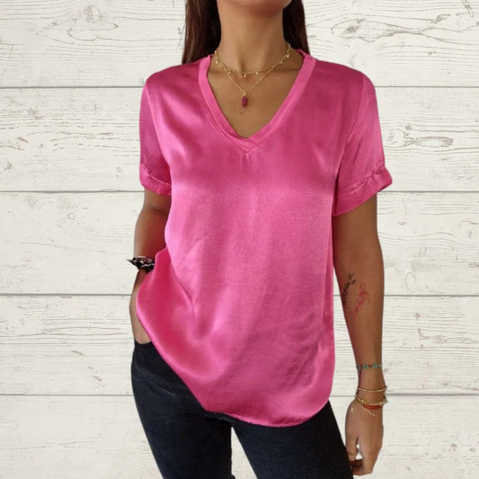 Satin V-neck T-shirt