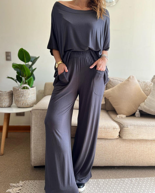 Women's Casual Solid Color Knit Tops and Pants Set