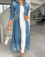 Women's Casual Ripped Raw Hem Button Front Longline Denim Coat