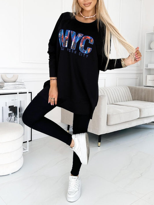 Women's Fashion Letter Print Sweatshirt and Lined Leggings two-piece set