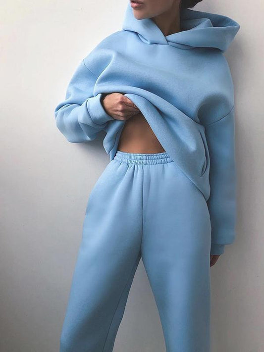 Casual fashion thickened long-sleeved sweatshirt and trousers two-piece set for women
