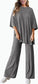 Women's Casual 2 Piece Outfits Short Sleeve Pullover Tops and Wide Leg Pants Lounge Sets
