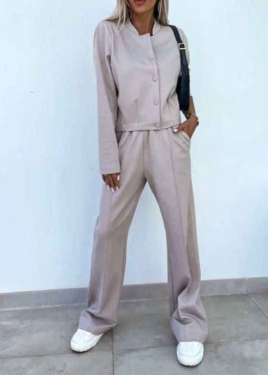 Round Neck Single-breasted Jacket and Trousers Suit