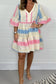 V-neck printed cotton and linen dress