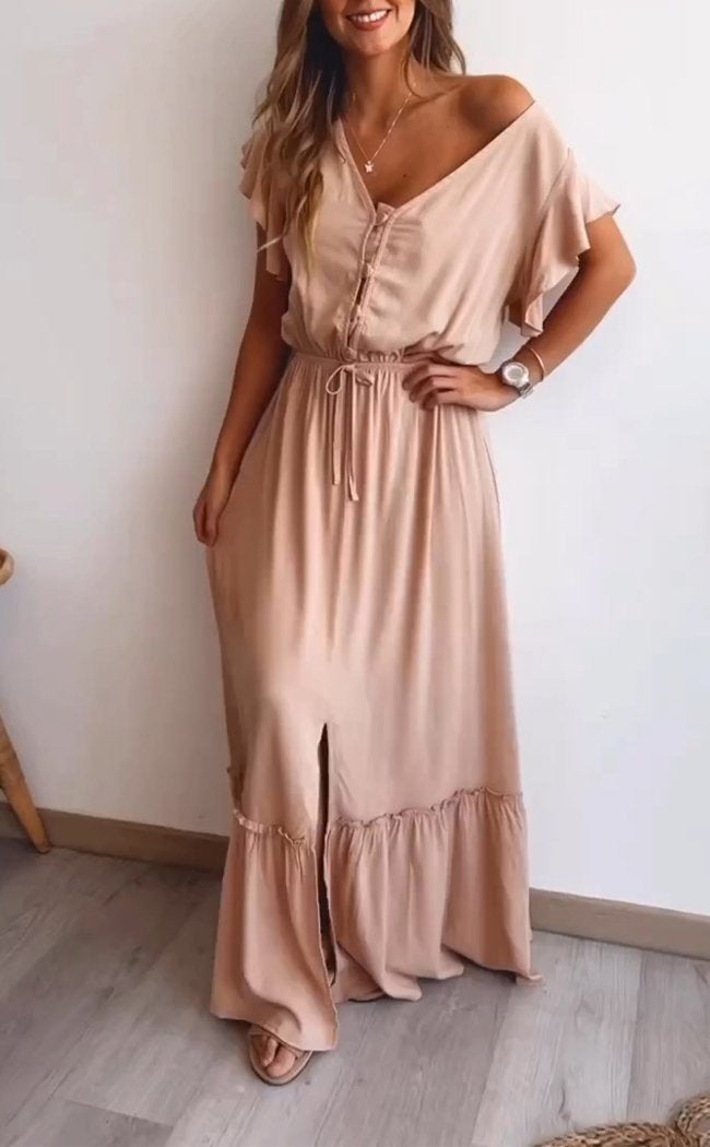 Casual V-neck Belted Dress