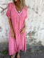 Cotton and Linen V-neck Midi Dress