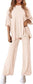 Women's Casual 2 Piece Outfits Short Sleeve Pullover Tops and Wide Leg Pants Lounge Sets