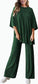Women's Casual 2 Piece Outfits Short Sleeve Pullover Tops and Wide Leg Pants Lounge Sets