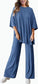 Women's Casual 2 Piece Outfits Short Sleeve Pullover Tops and Wide Leg Pants Lounge Sets