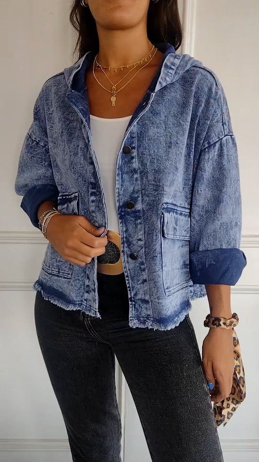 Denim Hooded Long Sleeve Jacket