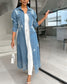 Women's Casual Ripped Raw Hem Button Front Longline Denim Coat