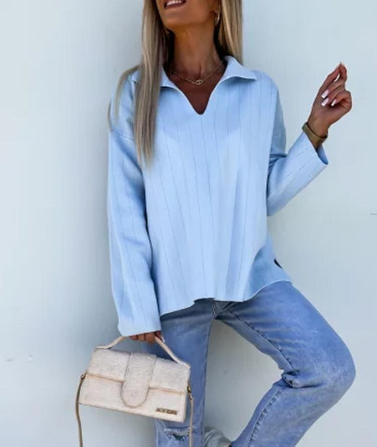 Lapel Long Sleeve Pit Top