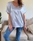 Women's Casual Solid Color V Neck Satin Blouse