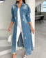 Women's Casual Ripped Raw Hem Button Front Longline Denim Coat
