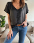 Women's Casual Solid Color V Neck Satin Blouse