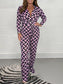 Women's irregular V-neck jumpsuit large size long sleeve slim printed wide-leg pants