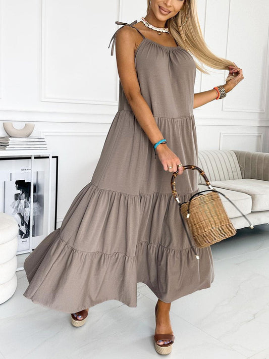 Women's Casual Solid Color Belted Swing Dress