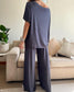 Women's Casual Solid Color Knit Tops and Pants Set