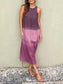 Casual cotton and linen slit gradient tie-dye long dress