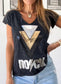 V-neck Sequin Graphic T-shirt